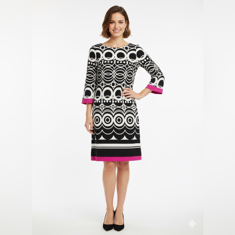 ELIZA J Mod Geometric Shift Dress 8 18” p2p Black/White $128 Retail EUC